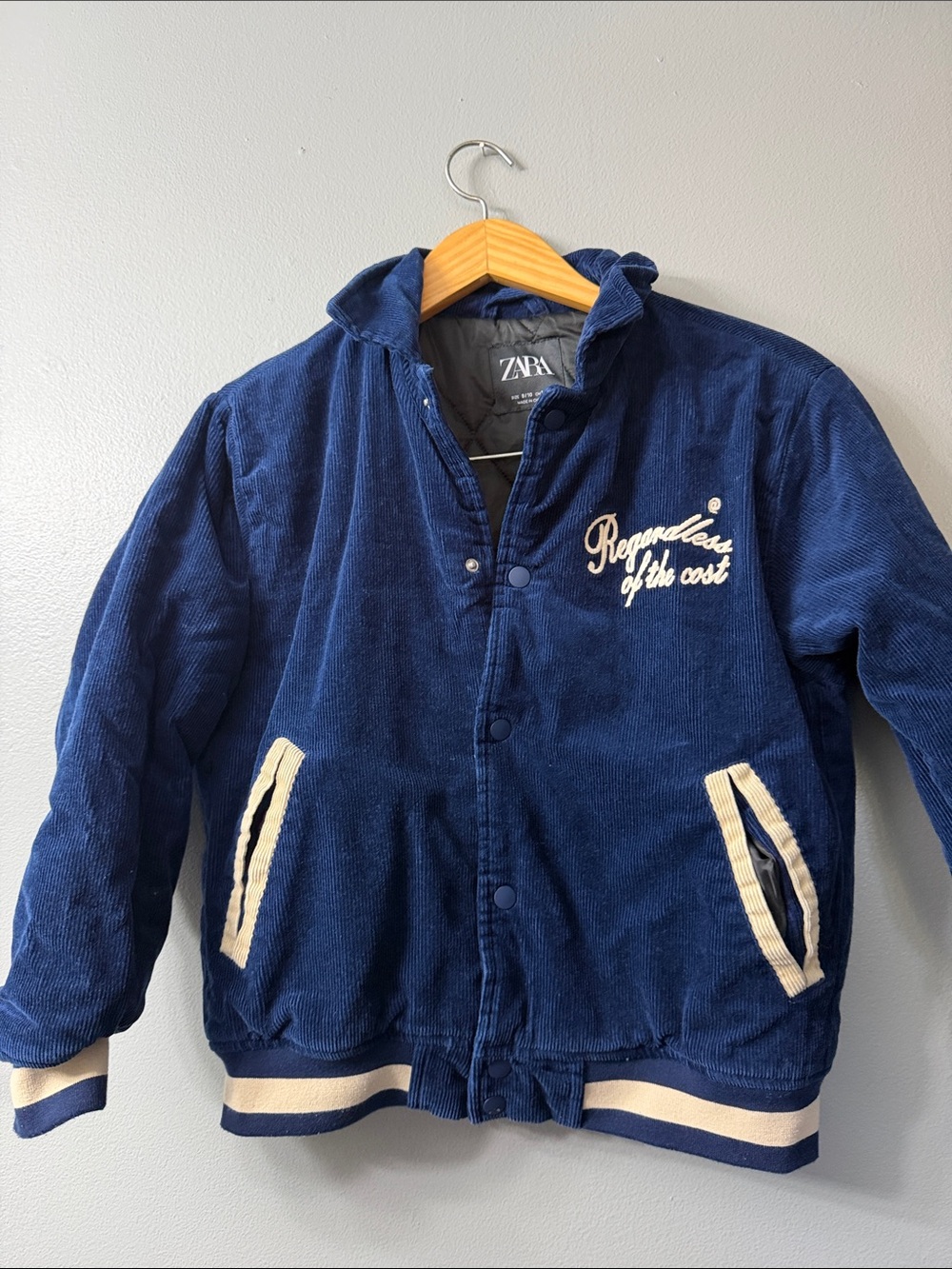 Zara Boys Navy Corduroy Jacket with Cream Trim 9/10